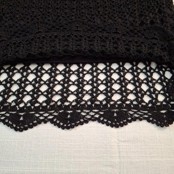 Black Fine Filigree Crochet Corset Sz M Lined Scalloped Edges Stretchy - Picture 6 of 16